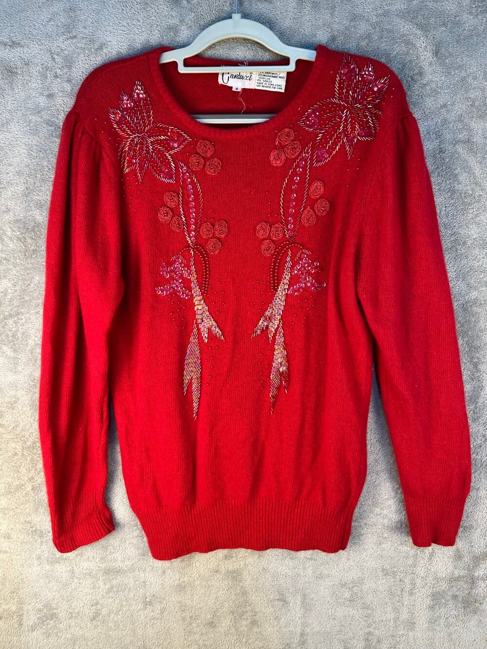 VTG Carducci Lambswool Angora Sweater Small Red Beaded Embroidered Valentines
